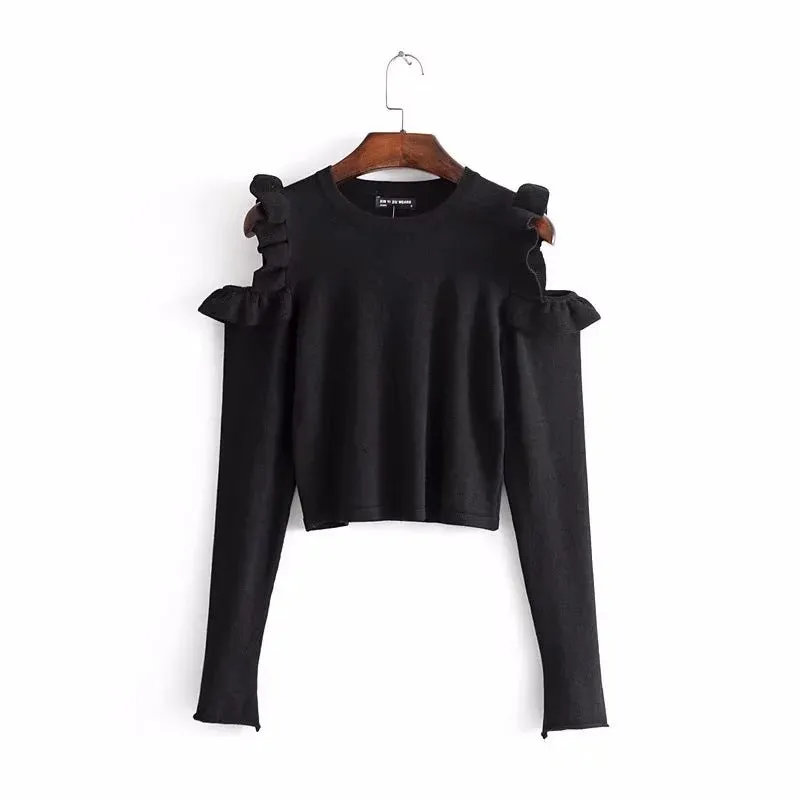 Wooden Ear Strapless Shoulder Round Neck Sweaters